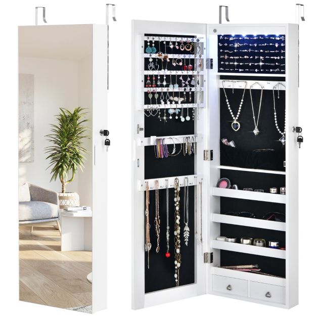 Coast Mirrored Jewelry Cabinet Sluitbare wand / deurmontage 36 x 10 x 108 cm wit