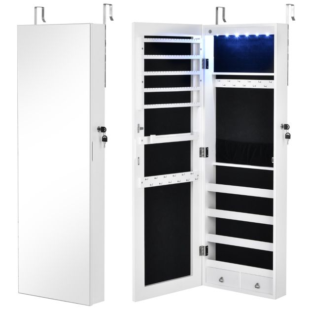 Coast Mirrored Jewelry Cabinet Sluitbare wand / deurmontage 36 x 10 x 108 cm wit