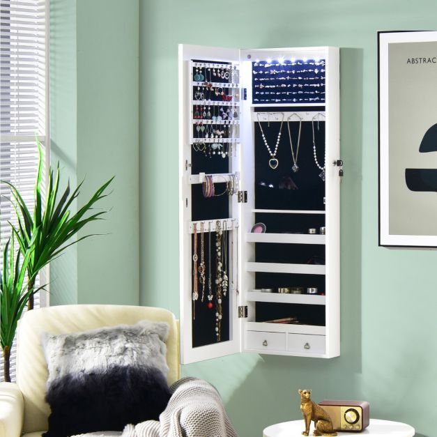 Coast Mirrored Jewelry Cabinet Sluitbare wand / deurmontage 36 x 10 x 108 cm wit