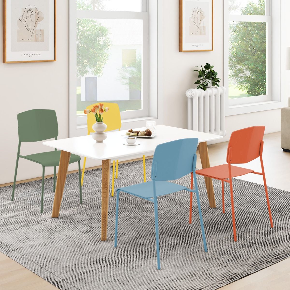 Coast Set van 4 Eetkamerstoelen Zonder Armleuningen – Stapelbaar – Ergonomische Rugleuning – 54 x 46 x 84 cm – Meerkleurig