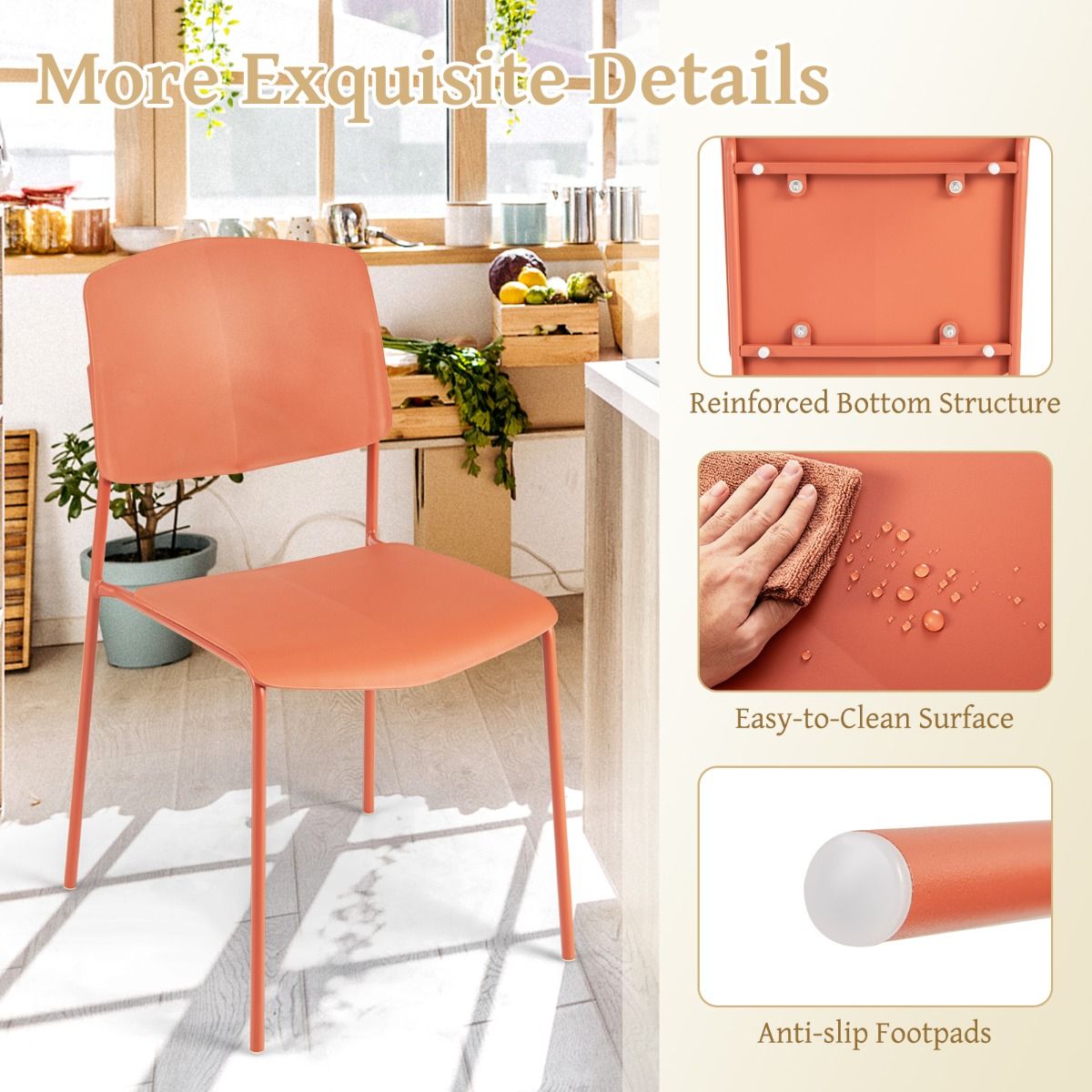 Coast Set van 4 Eetkamerstoelen Zonder Armleuningen – Stapelbaar – Ergonomische Rugleuning – 54 x 46 x 84 cm – Meerkleurig