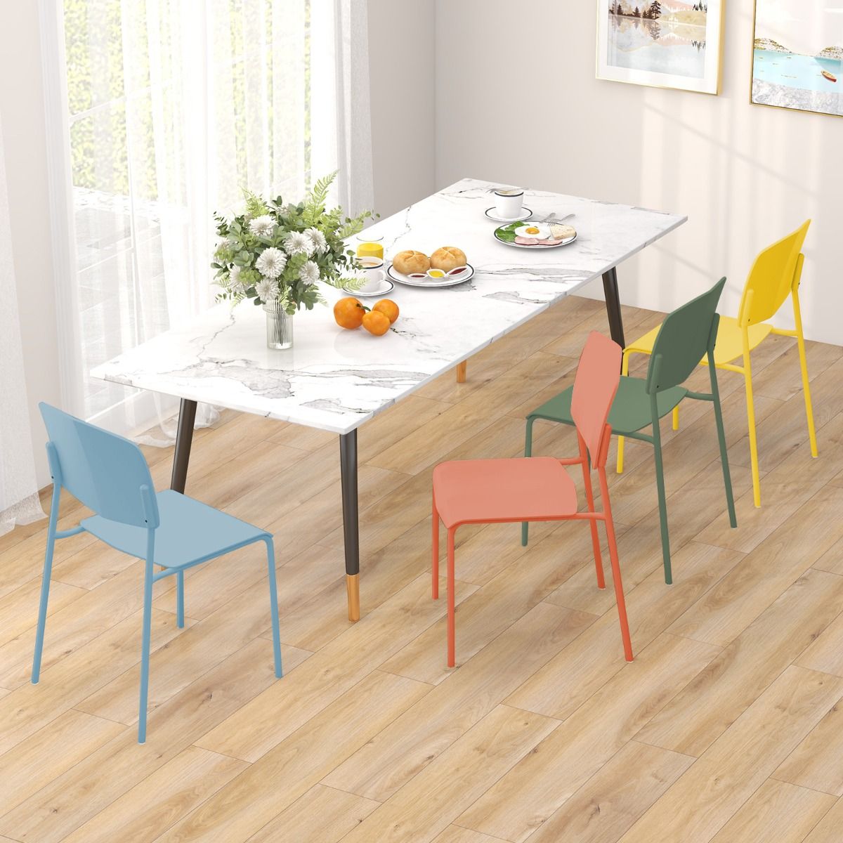 Coast Set van 4 Eetkamerstoelen Zonder Armleuningen – Stapelbaar – Ergonomische Rugleuning – 54 x 46 x 84 cm – Meerkleurig