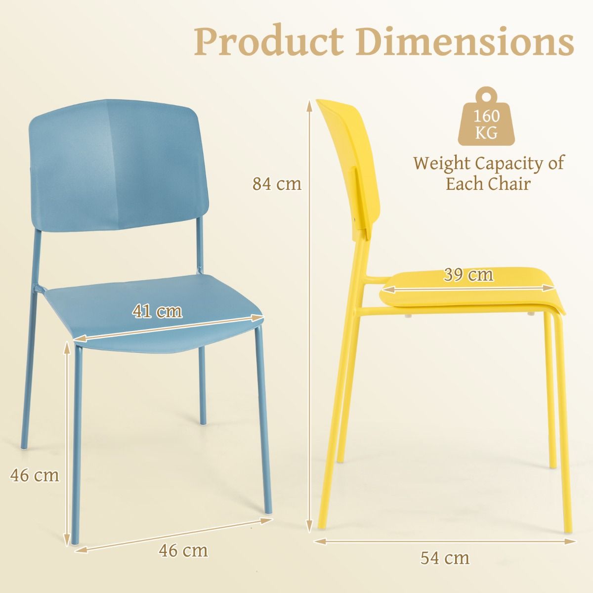 Coast Set van 4 Eetkamerstoelen Zonder Armleuningen – Stapelbaar – Ergonomische Rugleuning – 54 x 46 x 84 cm – Meerkleurig