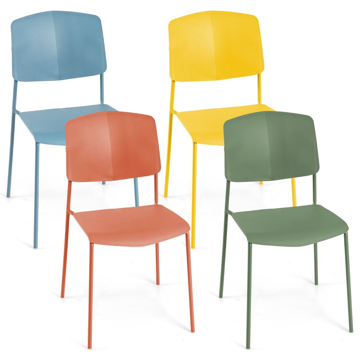 Coast Set van 4 Eetkamerstoelen Zonder Armleuningen – Stapelbaar – Ergonomische Rugleuning – 54 x 46 x 84 cm – Meerkleurig