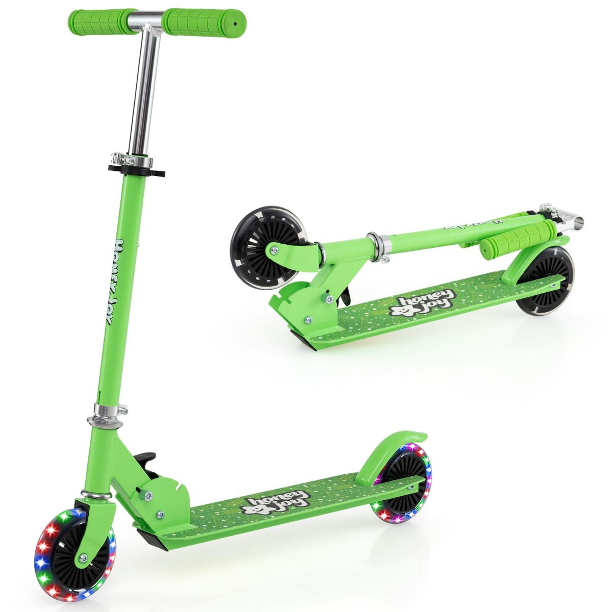 Coast Kinderstep met LED-wielen - Inklapbaar en Verstelbaar - 66 x 33 x 80 cm - Groen