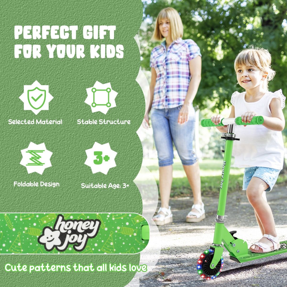 Coast Kinderstep met LED-wielen - Inklapbaar en Verstelbaar - 66 x 33 x 80 cm - Groen