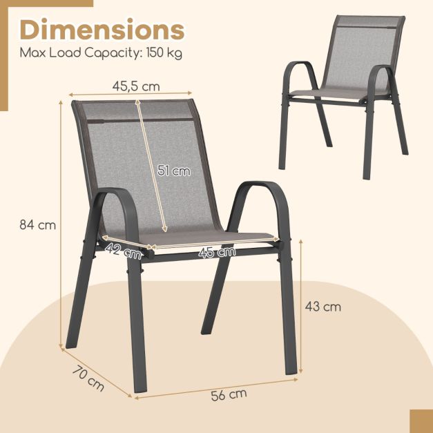 COAST Terrasstoelen van Ademende Stof - Set van 2 - 56 x 70 x 84 cm - Grijs