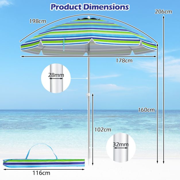 Coast Strandparasol – Kantelbaar & Incl. Draagtas – 178 x 178 x 206 cm – Blauw/Groen