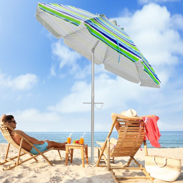 Coast Strandparasol – Kantelbaar & Incl. Draagtas – 178 x 178 x 206 cm – Blauw/Groen