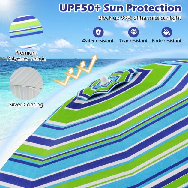 Coast Strandparasol – Kantelbaar & Incl. Draagtas – 178 x 178 x 206 cm – Blauw/Groen