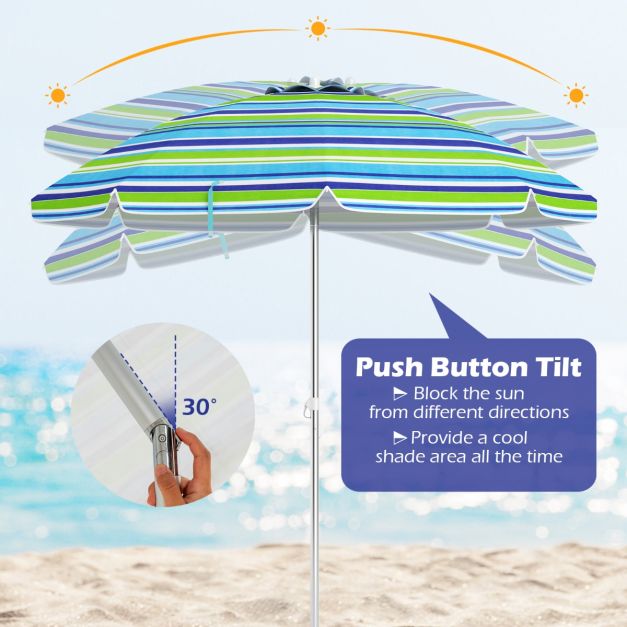 Coast Strandparasol – Kantelbaar & Incl. Draagtas – 178 x 178 x 206 cm – Blauw/Groen