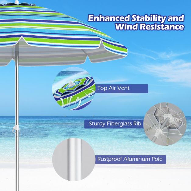Coast Strandparasol – Kantelbaar & Incl. Draagtas – 178 x 178 x 206 cm – Blauw/Groen