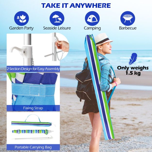 Coast Strandparasol – Kantelbaar & Incl. Draagtas – 178 x 178 x 206 cm – Blauw/Groen