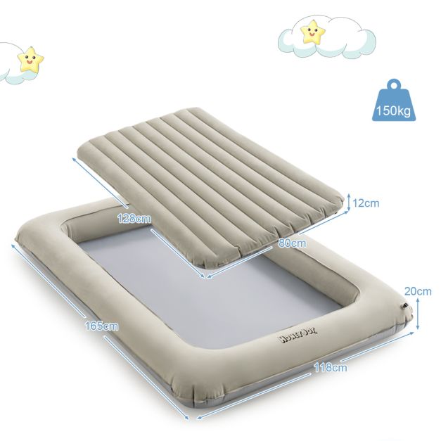 Costway Peuterreisbed – Incl. Matras & Pomp – max. 150 kg – 165 x 118 x 20 cm – Grijs