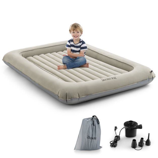 Costway Peuterreisbed – Incl. Matras & Pomp – max. 150 kg – 165 x 118 x 20 cm – Grijs