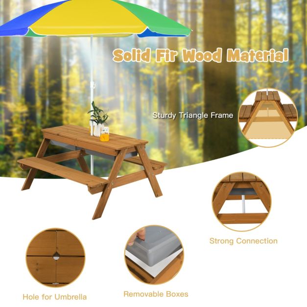Coast Picknicktafelset - 3-in-1 - 92,5 x 87 x 49,5 cm - Incl. Parasol & Banken