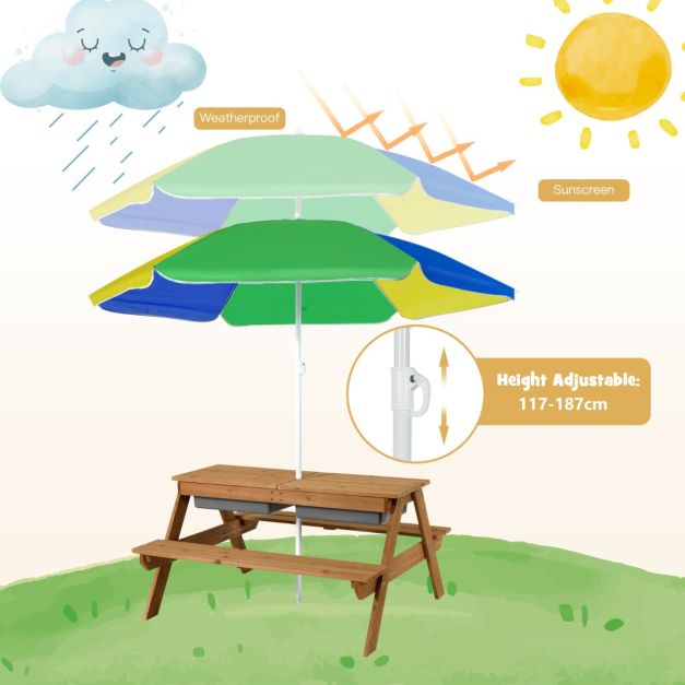 Coast Picknicktafelset - 3-in-1 - 92,5 x 87 x 49,5 cm - Incl. Parasol & Banken