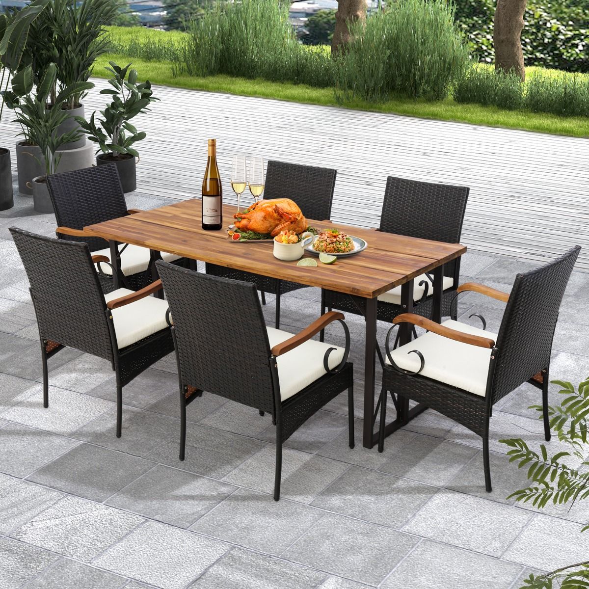 Coast Set van 2 Rotan Tuinstoelen Met Kussens - 60 x 55 x 89 cm - Bruin