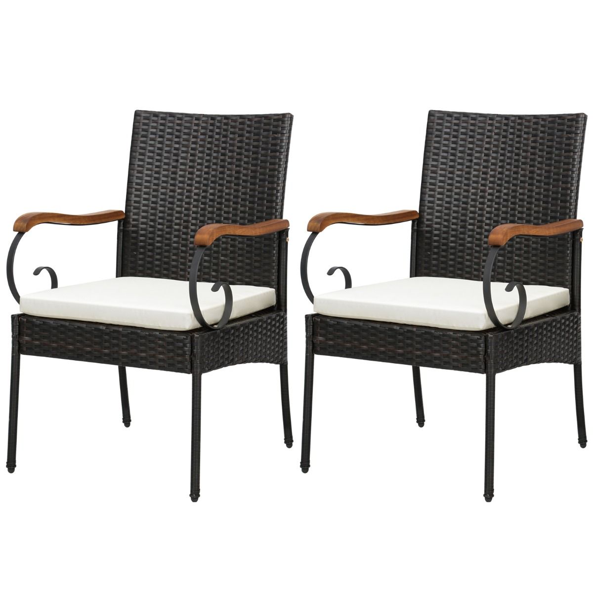 Coast Set van 2 Rotan Tuinstoelen Met Kussens - 60 x 55 x 89 cm - Bruin