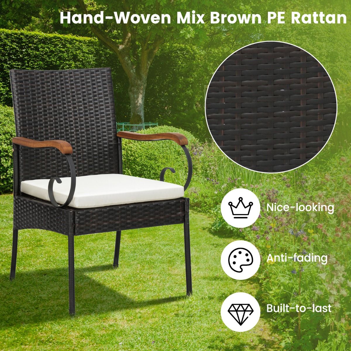 Coast Set van 2 Rotan Tuinstoelen Met Kussens - 60 x 55 x 89 cm - Bruin