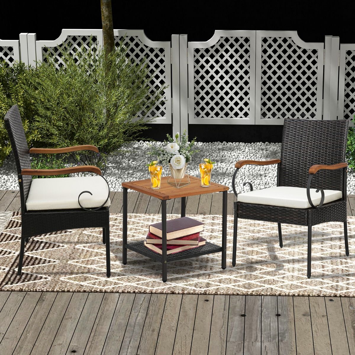 Coast Set van 2 Rotan Tuinstoelen Met Kussens - 60 x 55 x 89 cm - Bruin