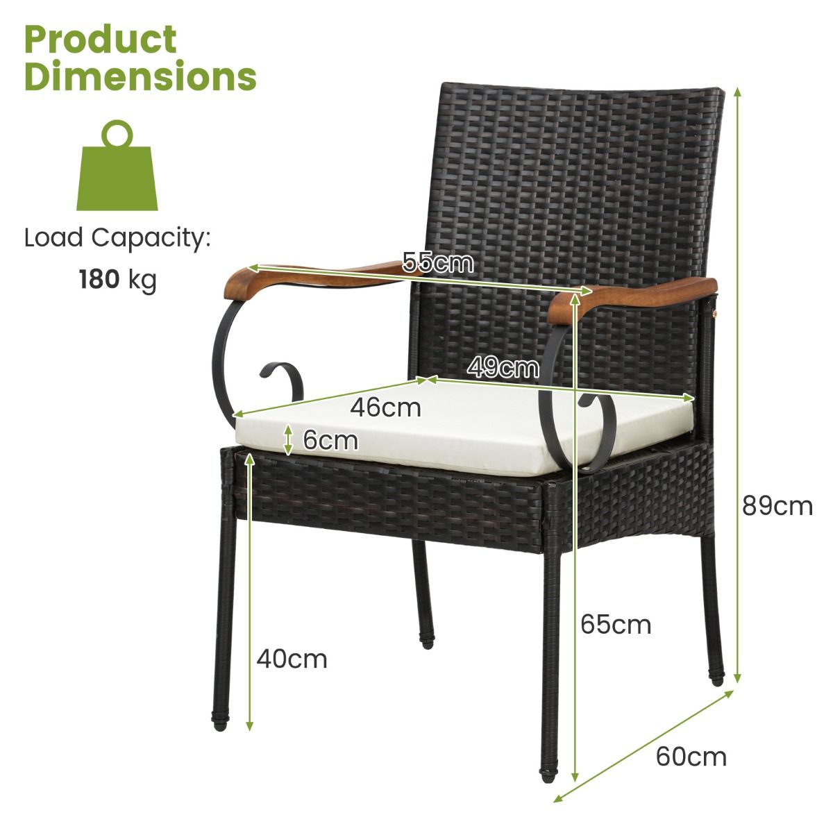 Coast Set van 2 Rotan Tuinstoelen Met Kussens - 60 x 55 x 89 cm - Bruin