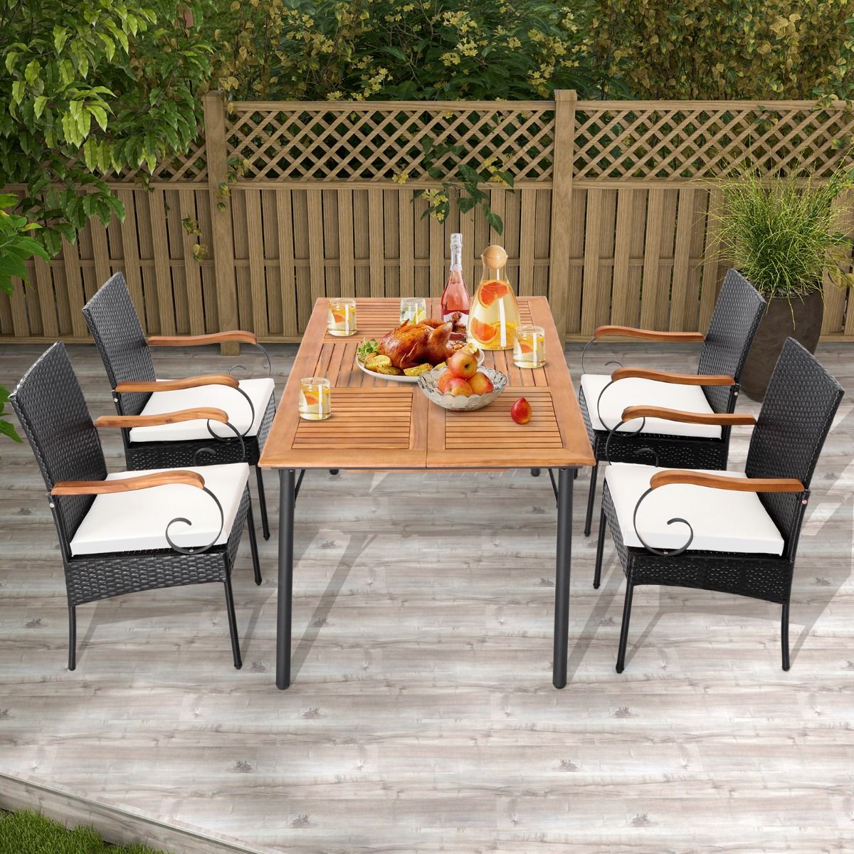 Coast Set van 2 Rotan Tuinstoelen Met Kussens - 60 x 55 x 89 cm - Bruin