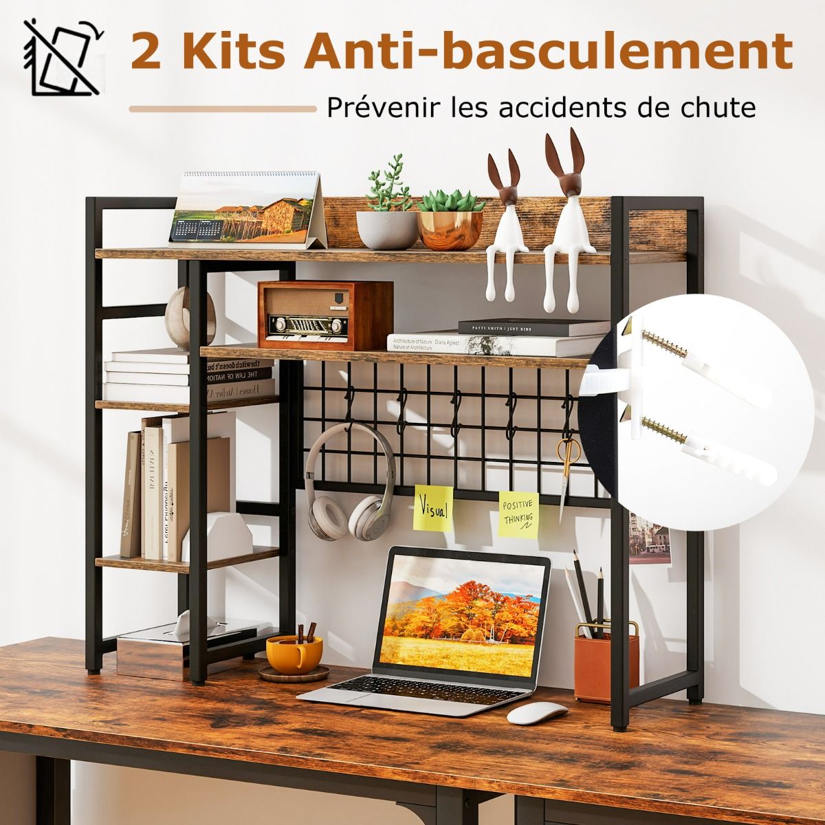 Coast Bureau-Organizer Koffie – 94 x 25 x 74 cm – 4 Lagen met Roosterpaneel en 6 Haken