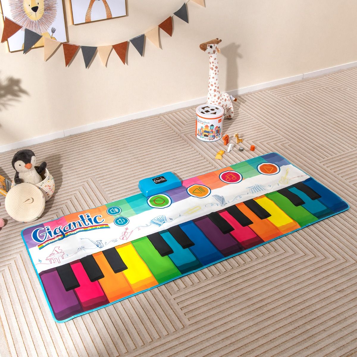 Coast Kinderdansmat met 24 Pianotoetsen & 8 Instrumentgeluiden - Muziekspeelmat 181 x 73 cm - Kleurrijk
