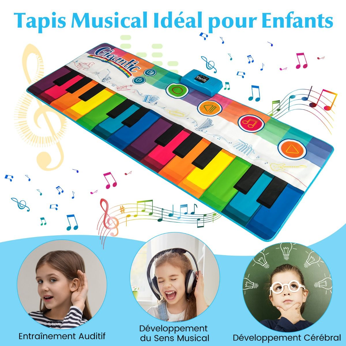 Coast Kinderdansmat met 24 Pianotoetsen & 8 Instrumentgeluiden - Muziekspeelmat 181 x 73 cm - Kleurrijk