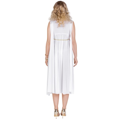 DressForFun Griekse Schoonheid Penelope Kostuum Dames – Voorzien Van Gouden Bies En Strikceintuur En Bovenarmsjerpen – Voor Carnaval En Themafeesten – Wit Polyester – Maat XL
