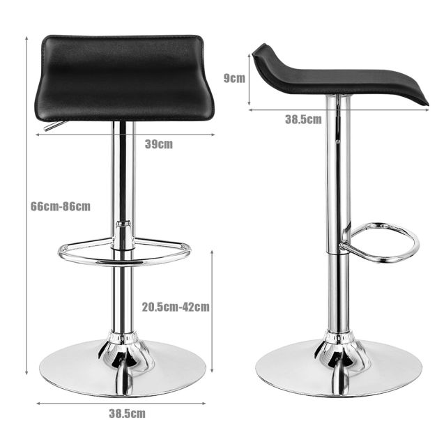 Coast Zwarte Draaibare Barkrukken 38,5 x 39 x (66-86) cm – Set van 2 – PU Leer, Verstelbaar en 360° Roteerbaar