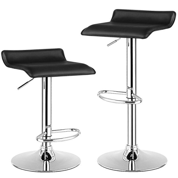 Coast Zwarte Draaibare Barkrukken 38,5 x 39 x (66-86) cm – Set van 2 – PU Leer, Verstelbaar en 360° Roteerbaar