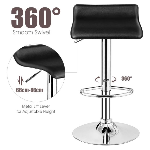 Coast Zwarte Draaibare Barkrukken 38,5 x 39 x (66-86) cm – Set van 2 – PU Leer, Verstelbaar en 360° Roteerbaar