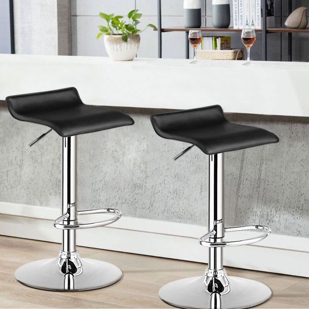 Coast Zwarte Draaibare Barkrukken 38,5 x 39 x (66-86) cm – Set van 2 – PU Leer, Verstelbaar en 360° Roteerbaar