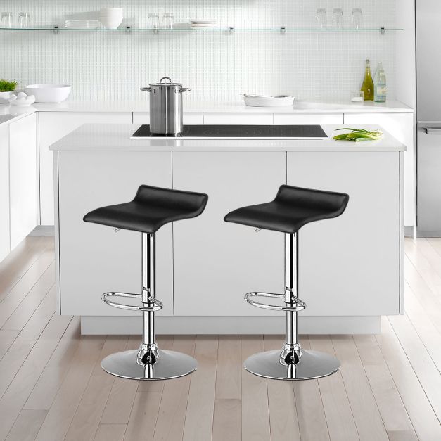 Coast Zwarte Draaibare Barkrukken 38,5 x 39 x (66-86) cm – Set van 2 – PU Leer, Verstelbaar en 360° Roteerbaar