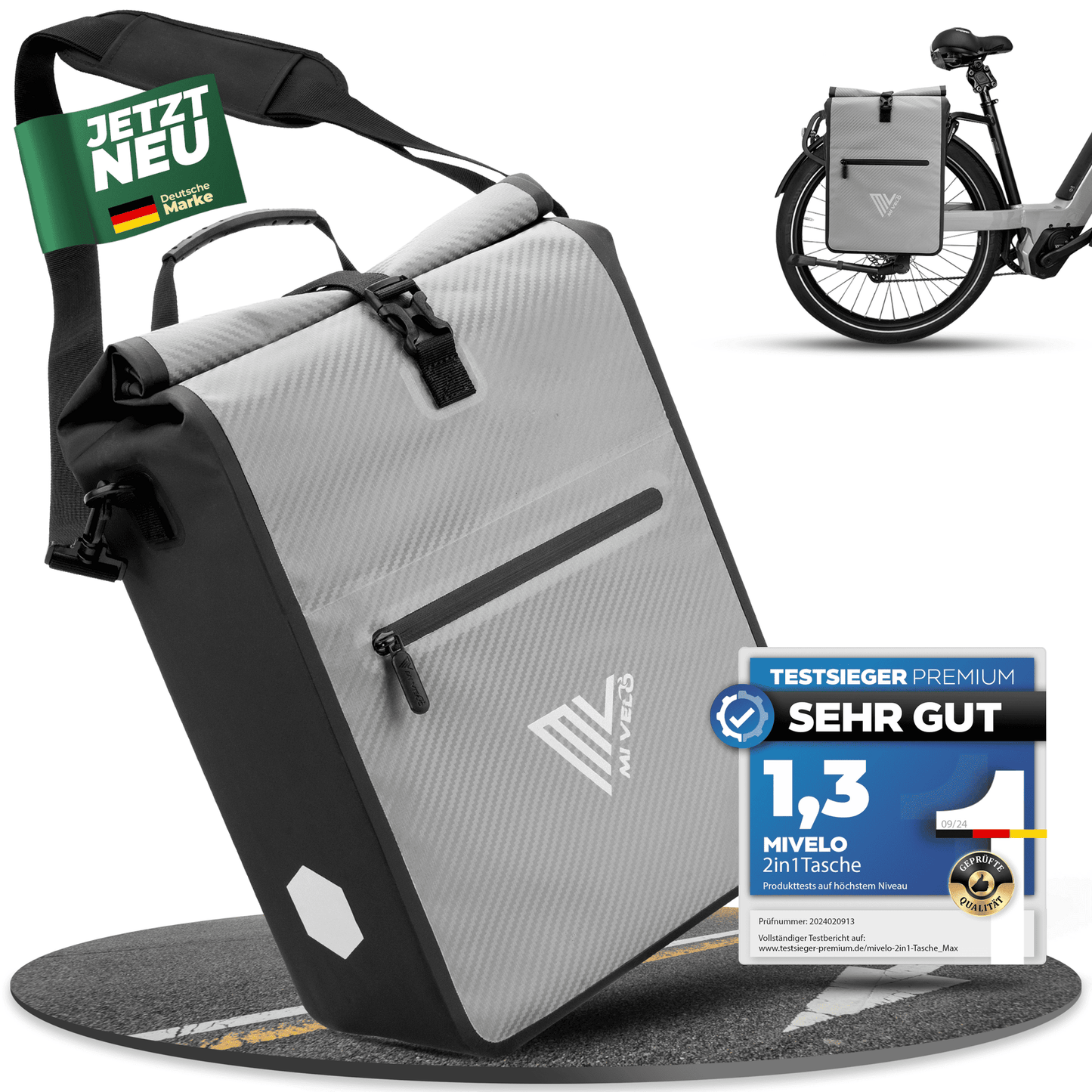 MiVelo Max - 2-in-1 Waterdichte Fietstas voor Bagagedrager - Carbongrijs - 25 L