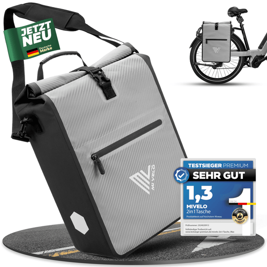 MiVelo Max - 2-in-1 Waterdichte Fietstas voor Bagagedrager - Carbongrijs - 25 L