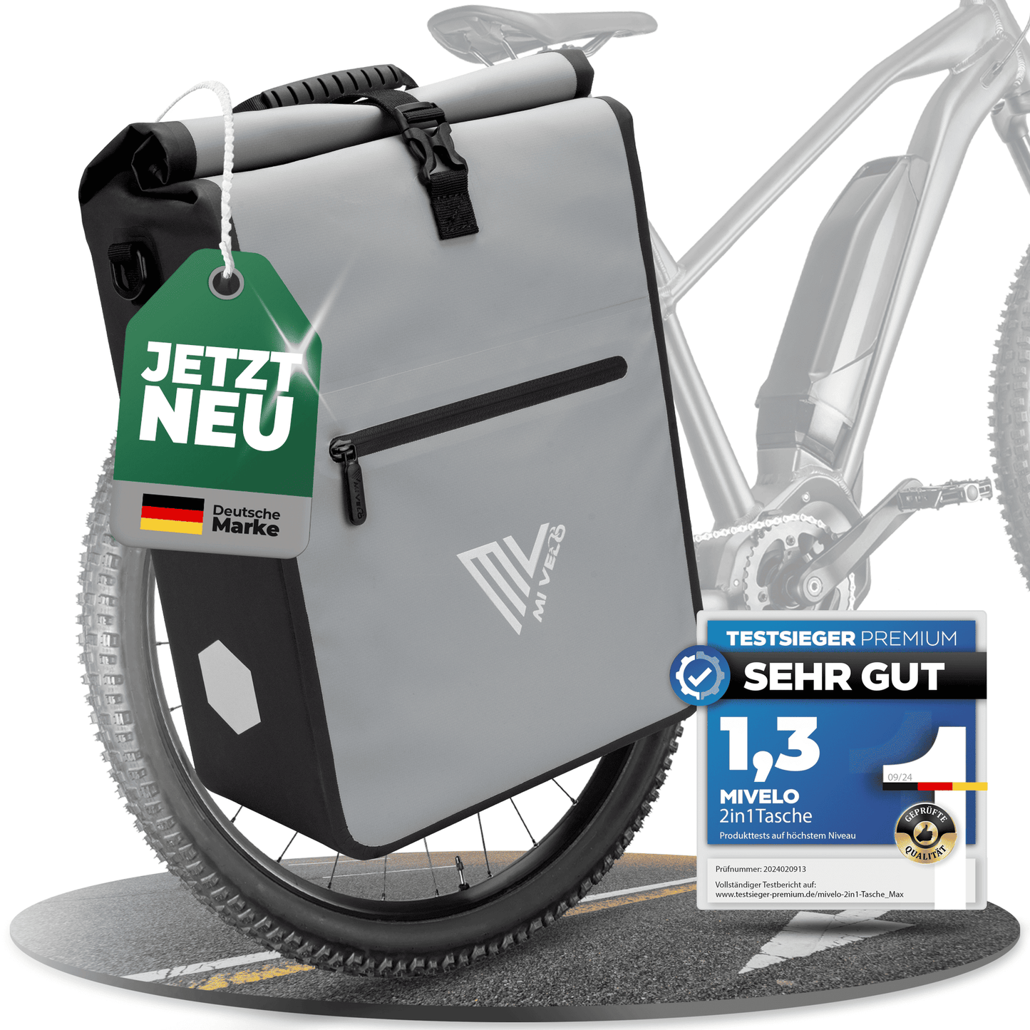 MiVelo Max - 2-in-1 Waterdichte Fietstas voor Bagagedrager - Grijs - 25 L