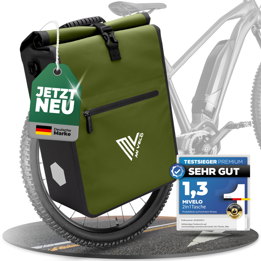 MiVelo Max - 2-in-1 Waterdichte Fietstas voor Bagagedrager - Olijfgroen - 25 L