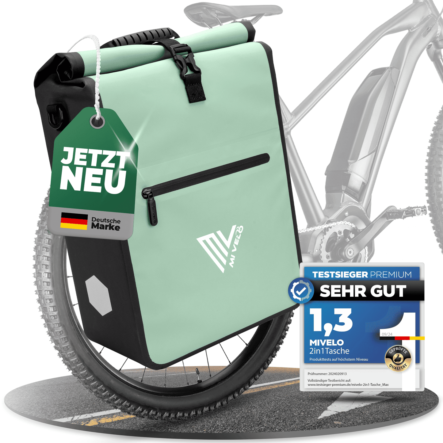 MiVelo Max - 2-in-1 Waterdichte Fietstas voor Bagagedrager - Mint - 25 L