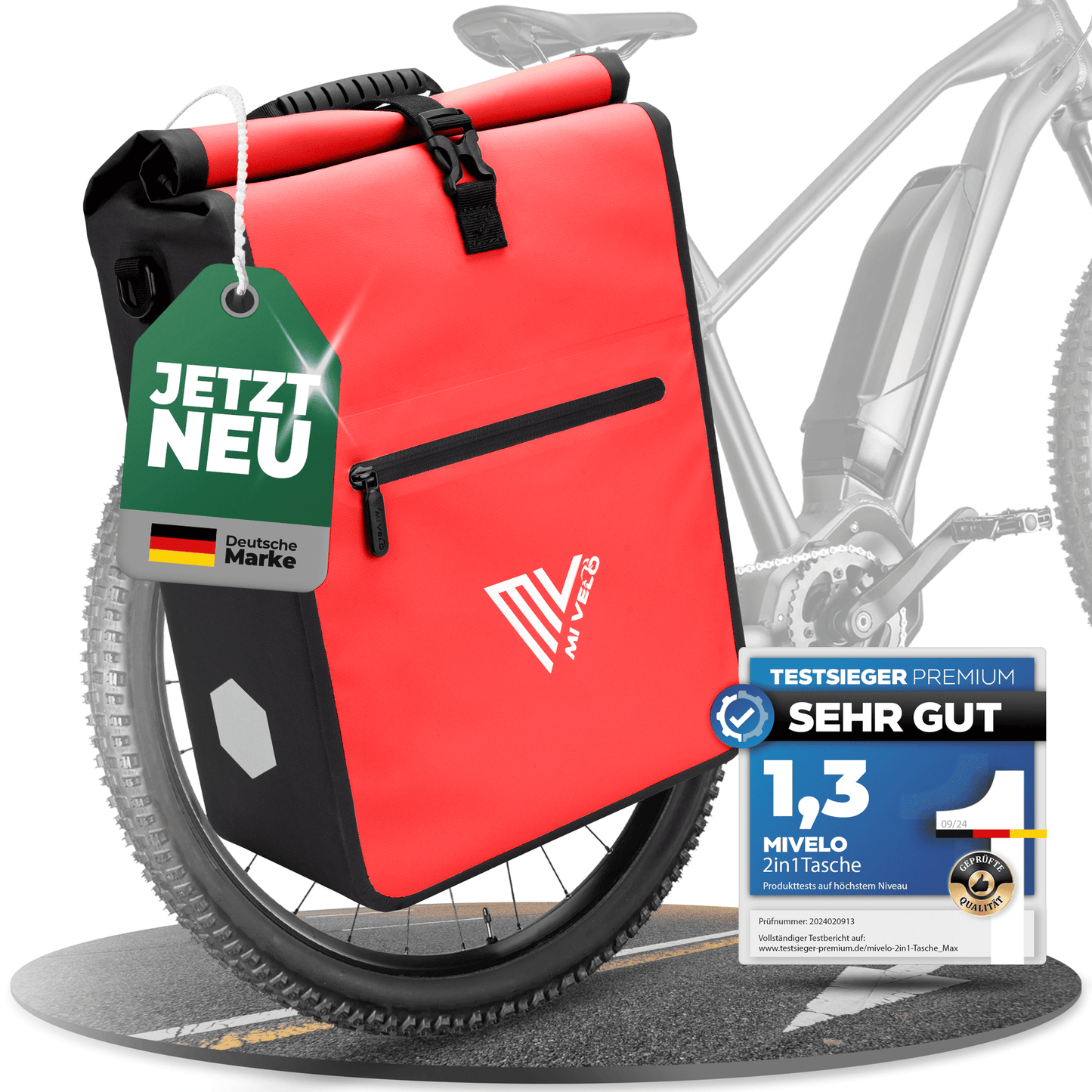 MiVelo Max - 2-in-1 Waterdichte Fietstas voor Bagagedrager - Rood - 25 L