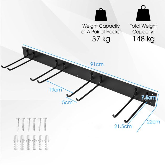 Coast Gereedschapsrek - Metaal - Wand - 8 Haken - 91 cm - Zwart