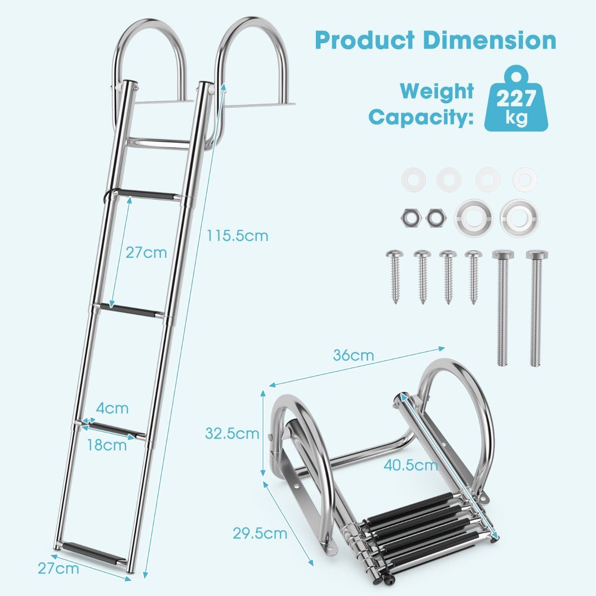 Coast Bootladder - Zwembadladder - 4 Tredes - Inklapbaar - Antislip - 120 cm - RVS