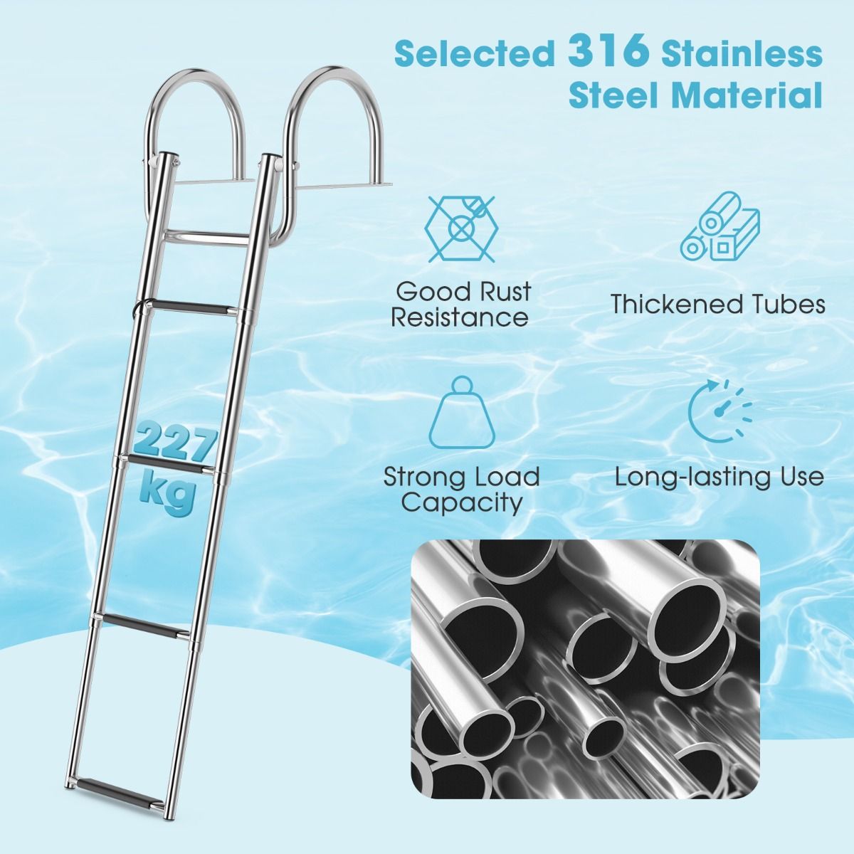 Coast Bootladder - Zwembadladder - 4 Tredes - Inklapbaar - Antislip - 120 cm - RVS