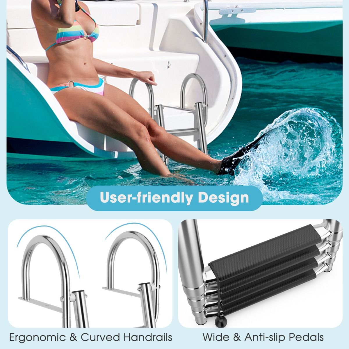 Coast Bootladder - Zwembadladder - 4 Tredes - Inklapbaar - Antislip - 120 cm - RVS