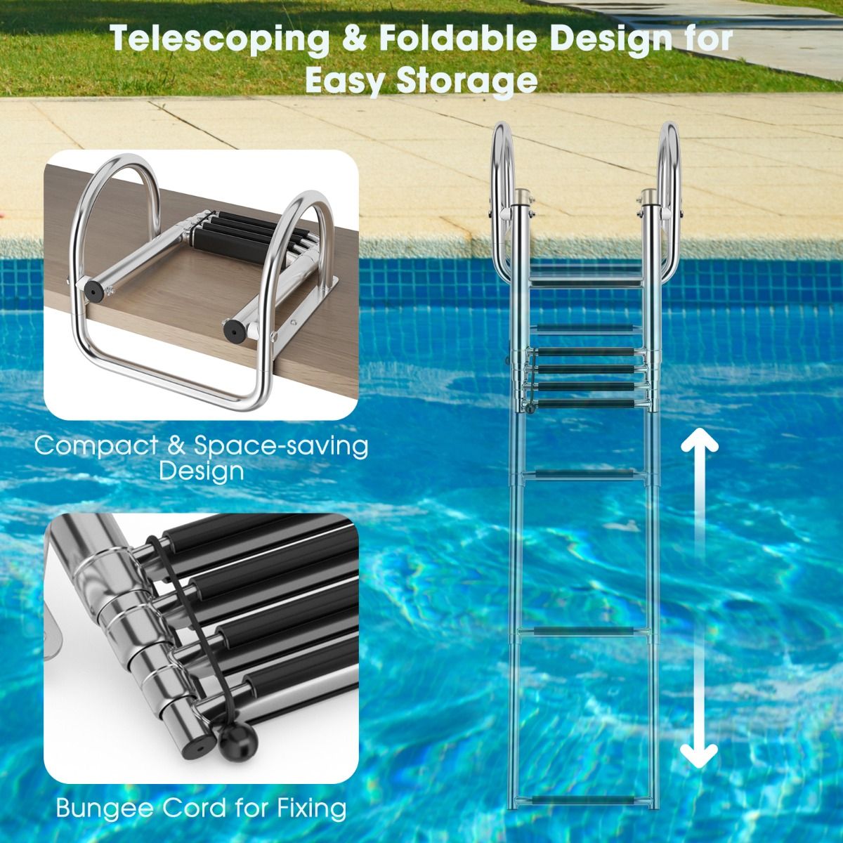 Coast Bootladder - Zwembadladder - 4 Tredes - Inklapbaar - Antislip - 120 cm - RVS