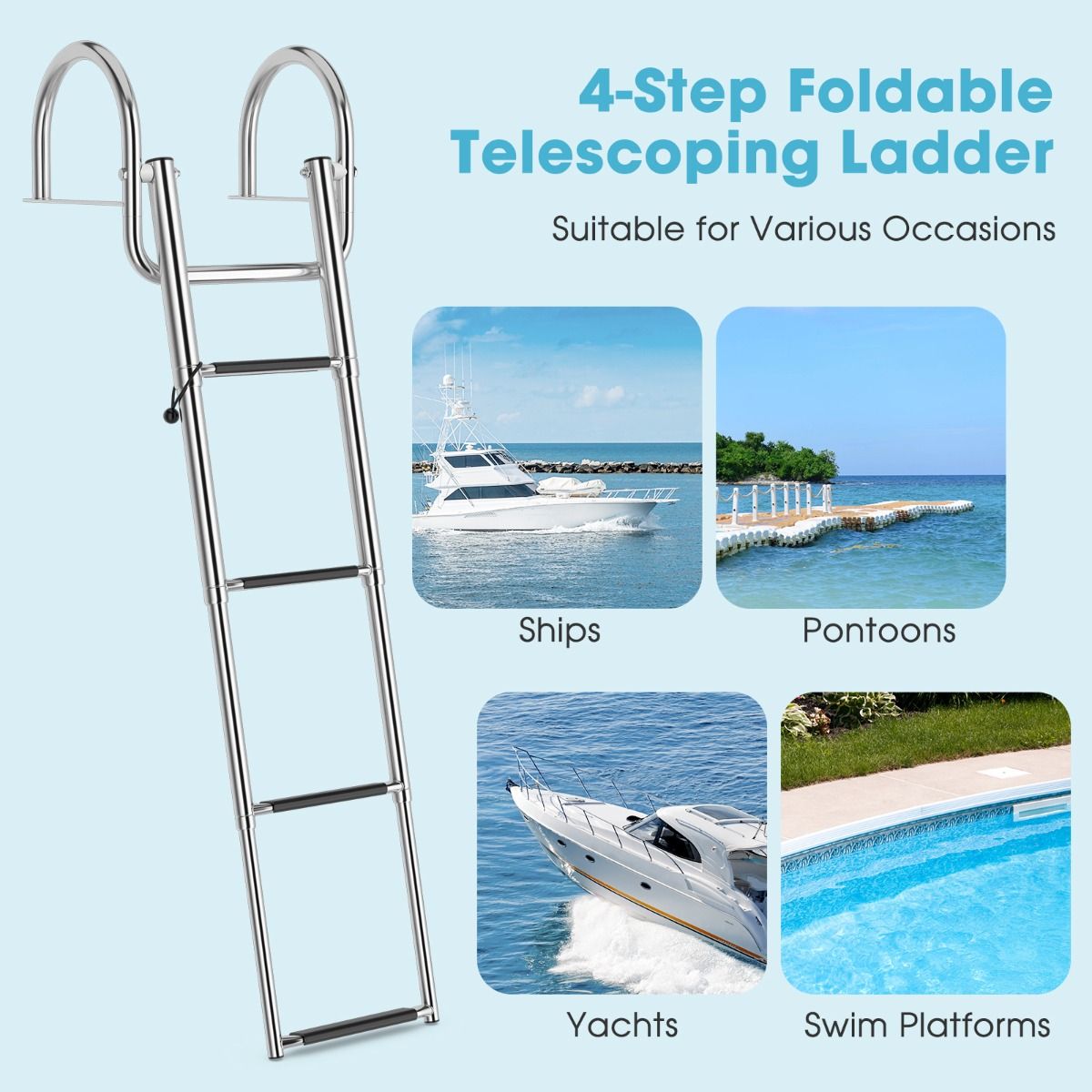 Coast Bootladder - Zwembadladder - 4 Tredes - Inklapbaar - Antislip - 120 cm - RVS
