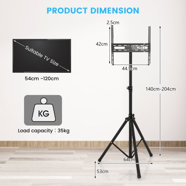 Coast TV-Standaard in Hoogte Verstelbaar TV-Vloerstandaard voor 21-47 Inch Plasma/Lcd/Led-tv & Plat tot 35 kg Draagbaar 450 x 100 mm Zwart