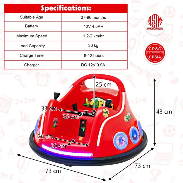 Coast Bumperauto - 360 Graden Draaibaar - 12V - Incl. Muziek & Licht - 73x73x43cm - Rood